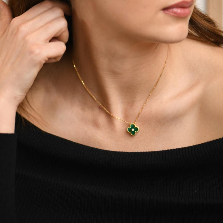 Van Cleef & Arpels Vintage Alhambra Malachite Diamond 2013 Holiday Pendant Necklace