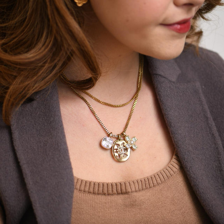 Used Chanel 2021 Multi Motif Pendant Gold Tone Necklace