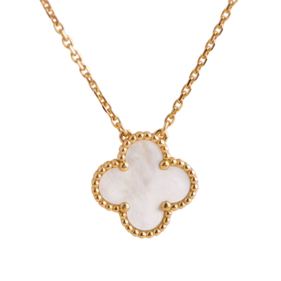 Preloved Van Cleef & Arpels Vintage Alhambra Mother of Pearl 18K Yellow Gold Pendant Necklace