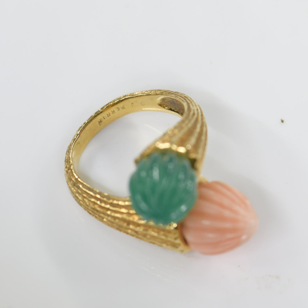 Toi et Moi Coral Chalcedony 18K Yellow Gold Ring