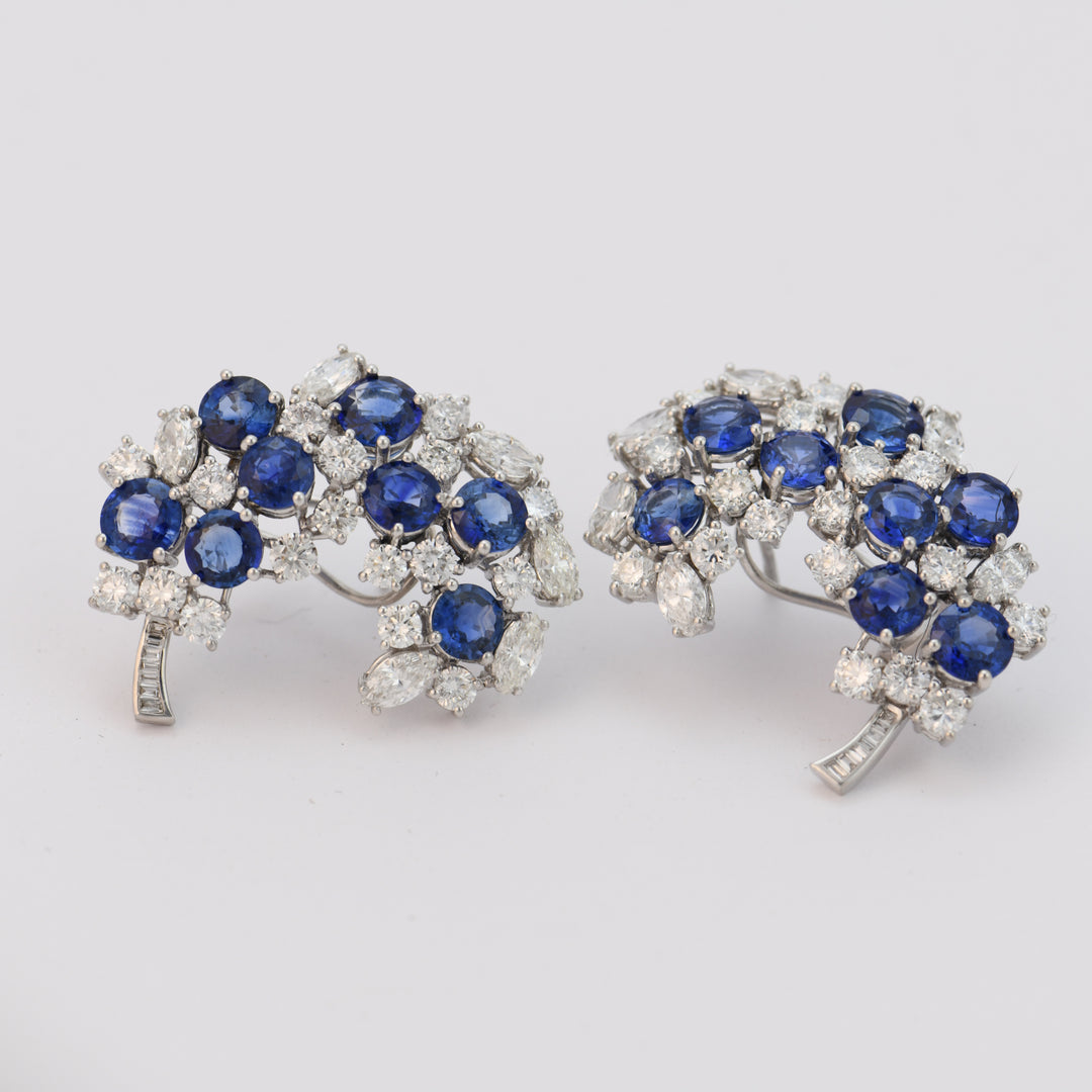 Sapphire Diamond 18K White Gold Earrings