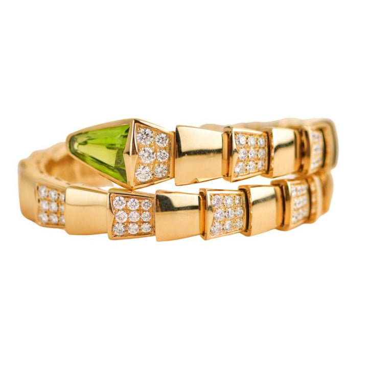 Preloved Bvlgari Serpenti Pave Diamond Peridot 18k Yellow Gold Bracelet Size M