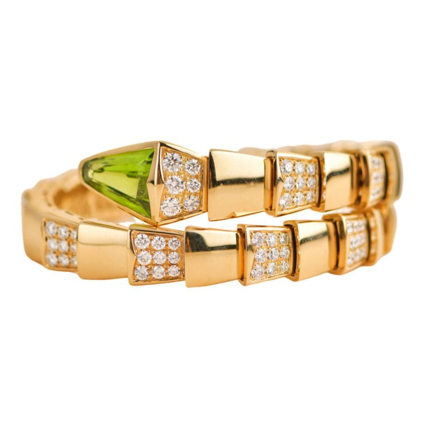 Preloved Bvlgari Serpenti Pave Diamond Peridot 18k Yellow Gold Bracelet Size M