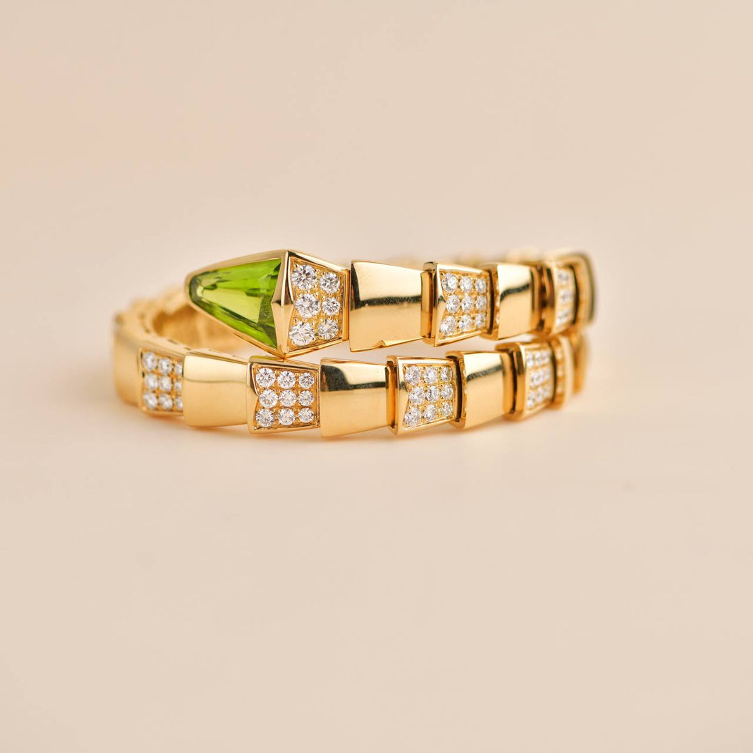 Preowned Bulgari Serpenti Pave Diamond Peridot 18k Yellow Gold Bracelet