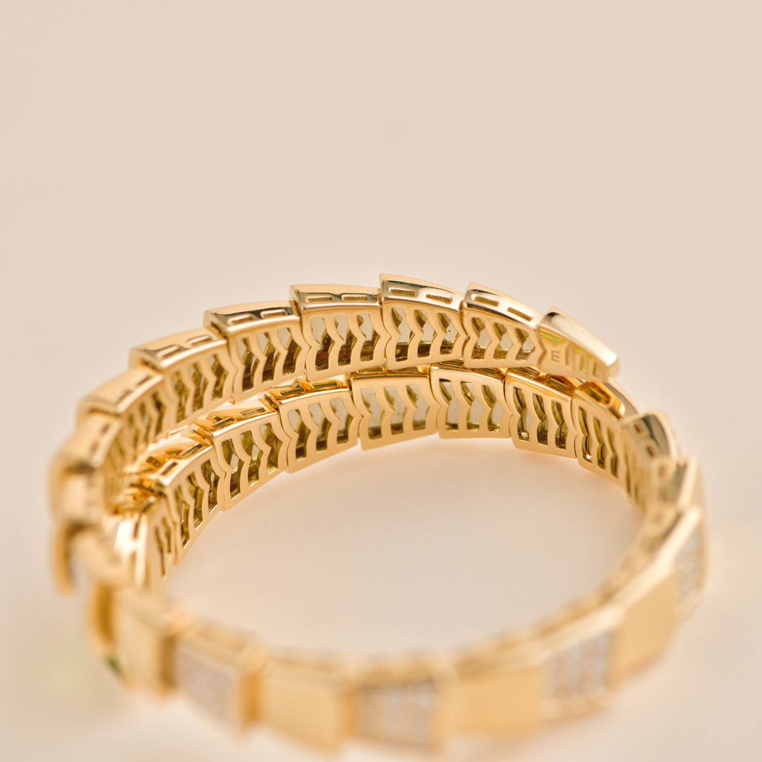 Second Hand Bvlgari Serpenti Pave Diamond Peridot 18k Yellow Gold Bracelet