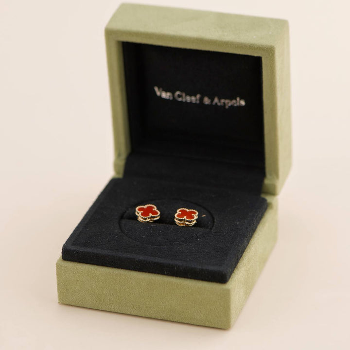 Preowned Van Cleef & Arpels Sweet Alhambra Carnelian 18K Rose Gold Earstuds
