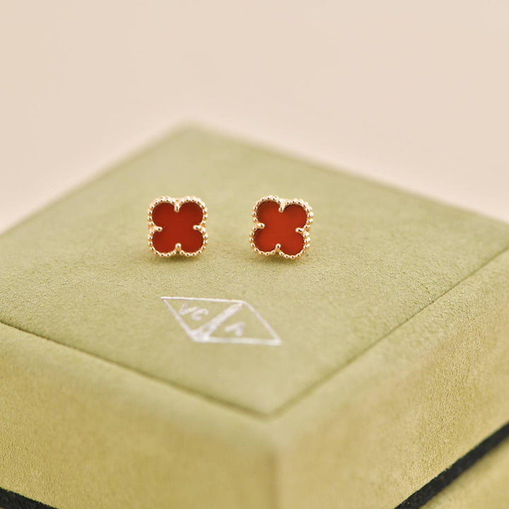 Preowned Van Cleef Sweet Alhambra Carnelian 18K Rose Gold Earstuds