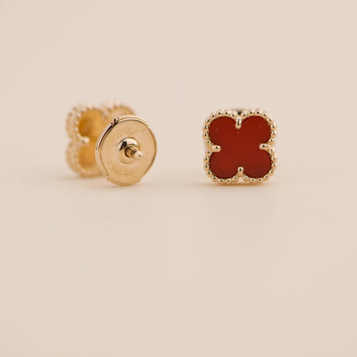 Preowned VCA Sweet Alhambra Carnelian 18K Rose Gold Earstuds