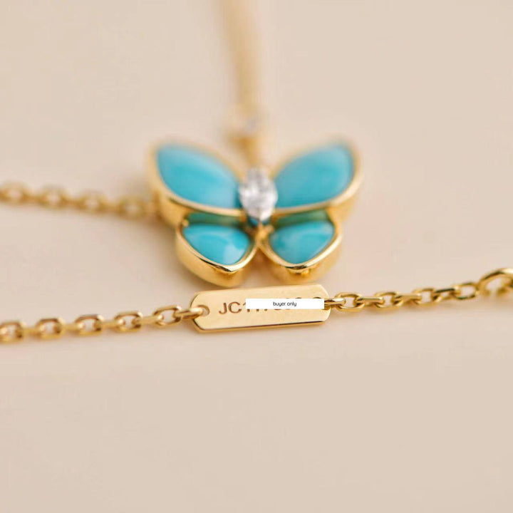 Second Hand Van Cleef 18K Yellow Gold Turquoise Butterfly Diamond Pendant