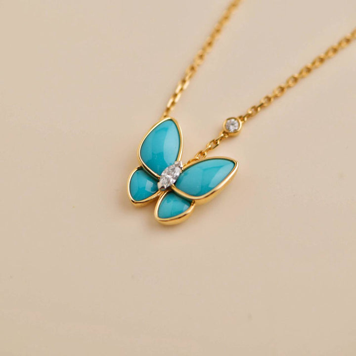 Second Hand VCA 18K Yellow Gold Turquoise Butterfly Diamond Pendant