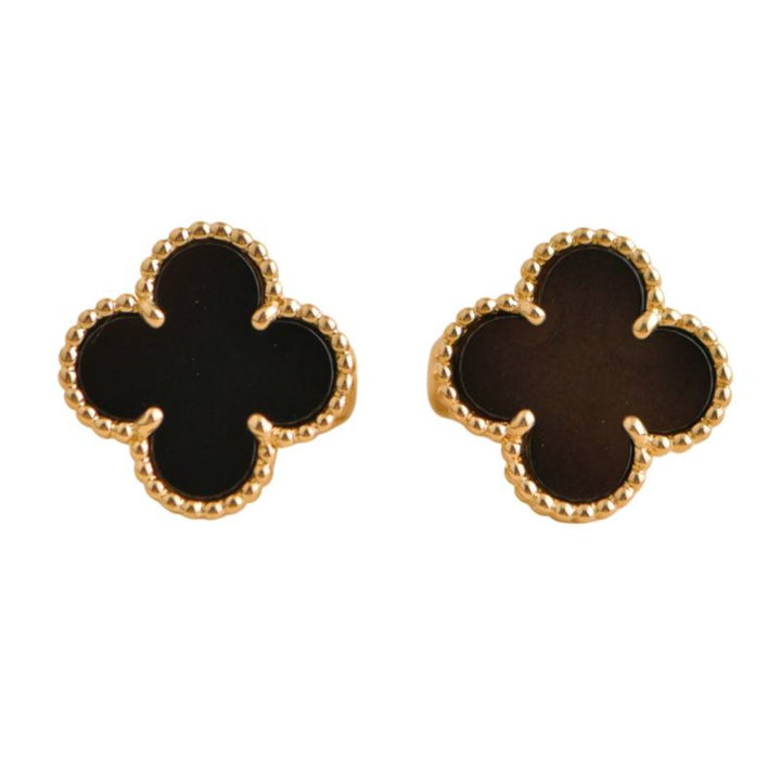 Preloved Van Cleef & Arpels Vintage Alhambra Black Onyx 18K Yellow Gold Earrings