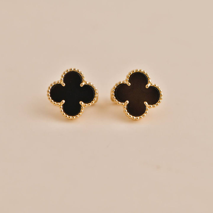 Preloved Van Cleef Vintage Alhambra Black Onyx 18K Yellow Gold Earrings