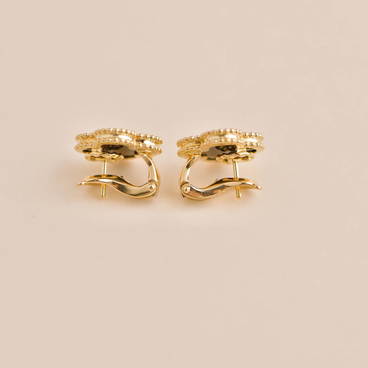 Second Hand Van Cleef Vintage Alhambra Black Onyx 18K Yellow Gold Earrings