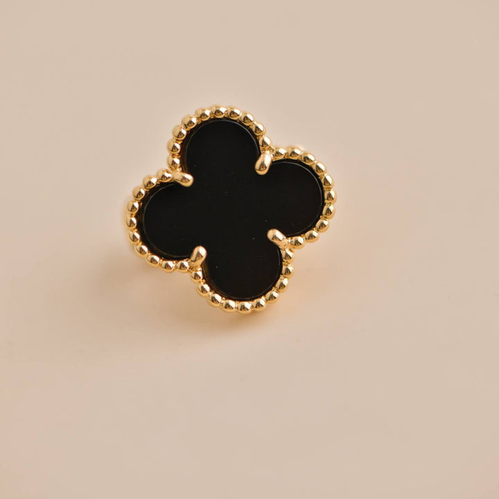 Preloved VCA Vintage Alhambra Black Onyx 18K Yellow Gold Earrings
