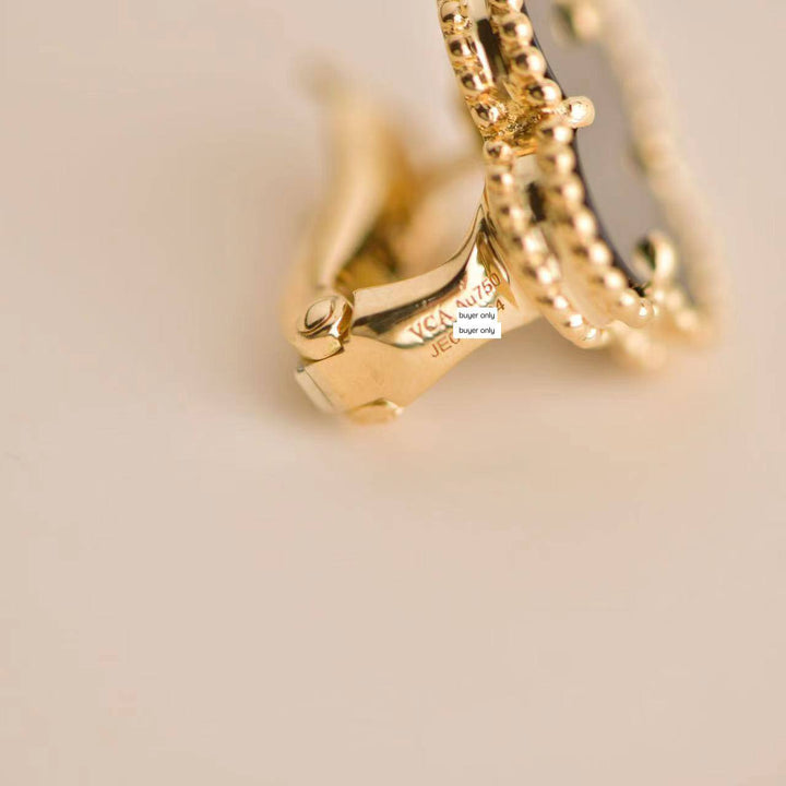 Preowned VCA Vintage Alhambra Black Onyx 18K Yellow Gold Earrings