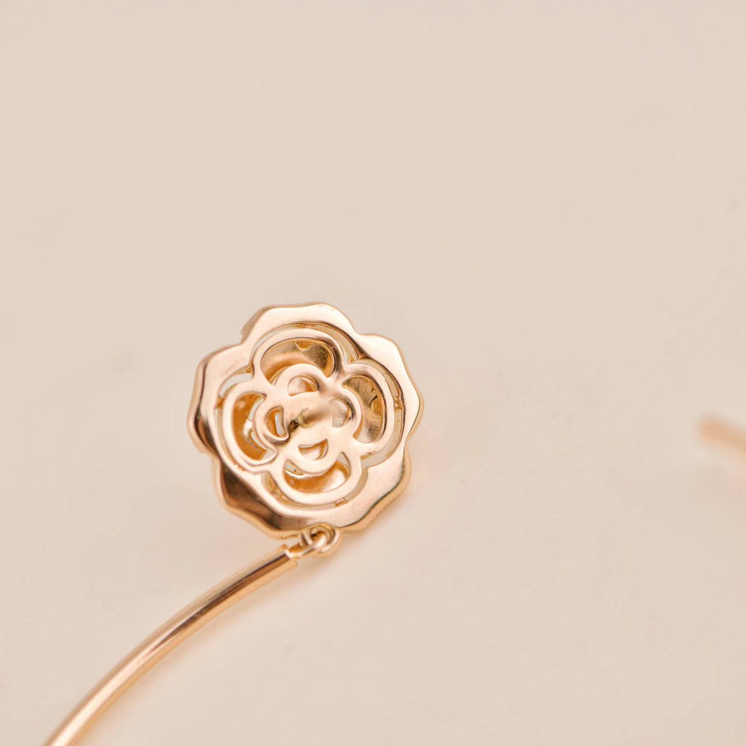 Preloved Chanel Diamond Extrait de Camélia 18K Gold Hoop Earrings