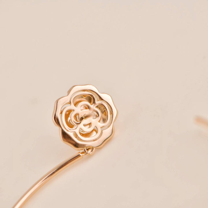 Preloved Chanel Diamond Extrait de Camélia 18K Gold Hoop Earrings