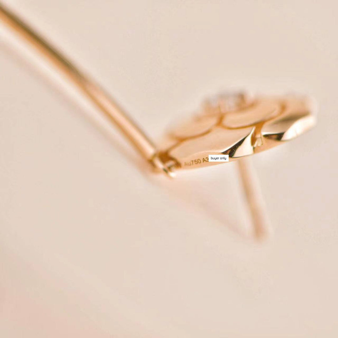 Used Chanel Diamond Extrait de Camélia 18K Gold Hoop Earrings
