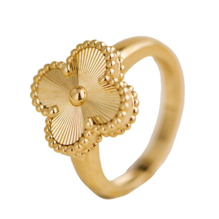 Van Cleef & Arpels Guilloché Alhambra 18k Yellow Gold Ring Size 54