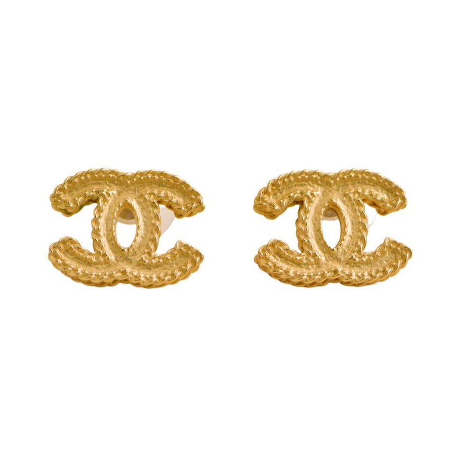 Preloved Chanel Gold Tone CC Logo Stud Earrings