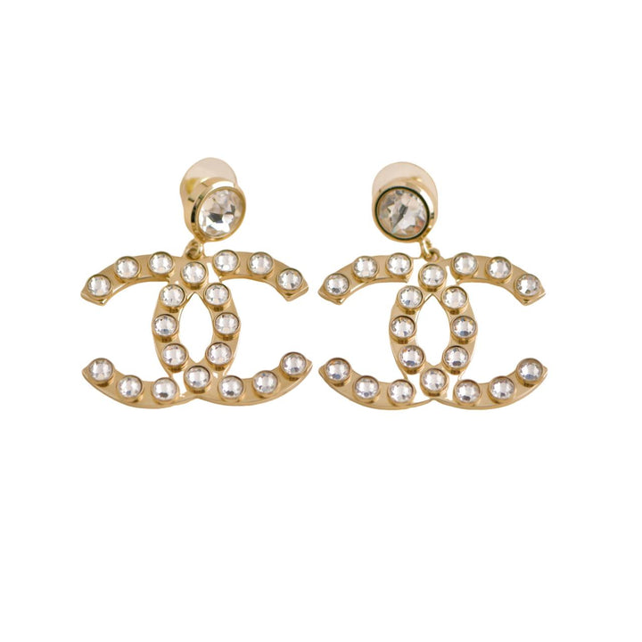 Preloved Chanel CC Logo Crystal Drop Earrings