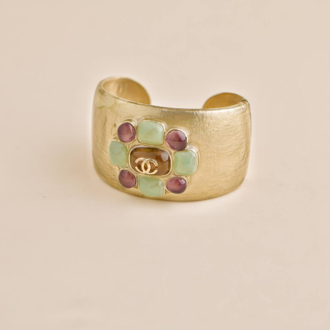 Preloved Chanel Multi Colour Glass Gripoix Cuff Bracelet