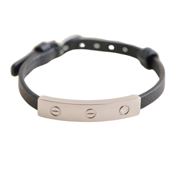 Cartier 18K Love White Gold Black Leather Bracelet