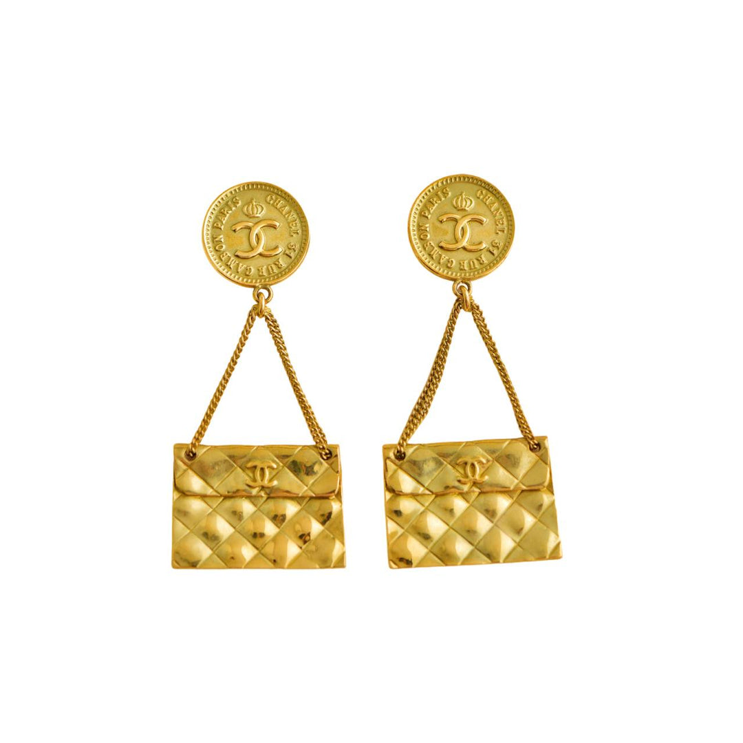 Preloved Chanel CC Coin Quilted Flap Bag Drop Earrings