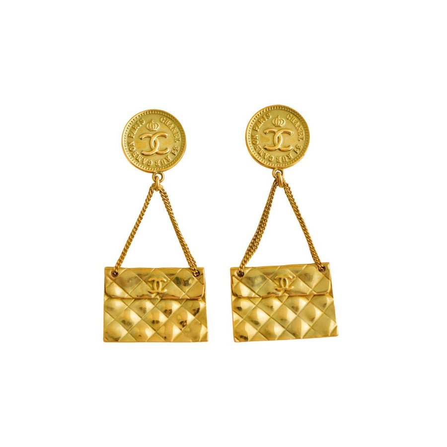 Preloved Chanel CC Coin Quilted Flap Bag Drop Earrings