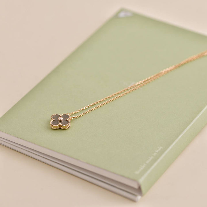 Van Cleef & Arpels  Alhambra Silver Obsidian Diamond Rose Gold 2023 Holiday  Necklace