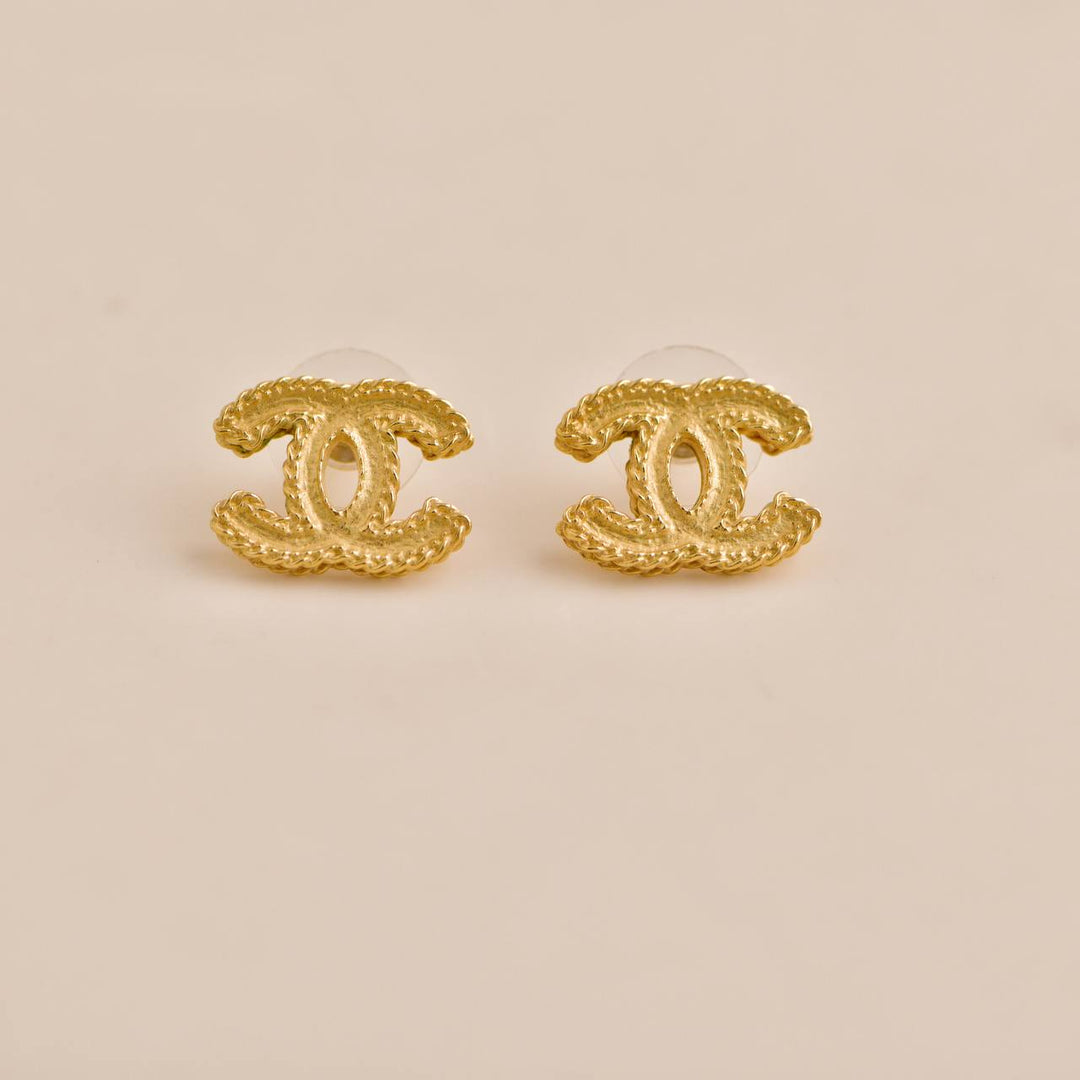 Used Chanel Gold Tone CC Logo Stud Earrings