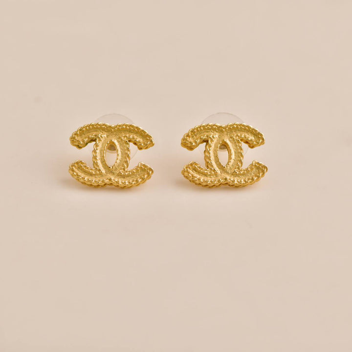 Used Chanel Gold Tone CC Logo Stud Earrings