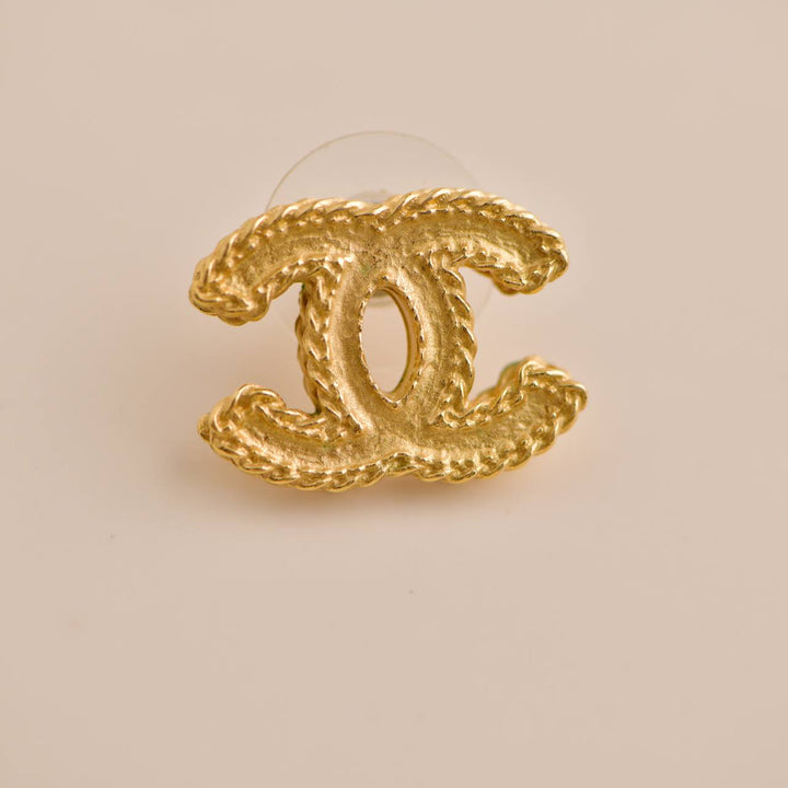 Preowned Chanel Gold Tone CC Stud Earrings