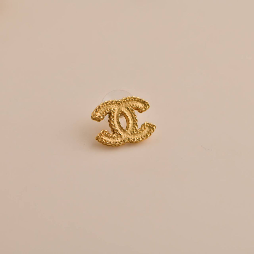 Second Hand Chanel Gold Tone CC Stud Earrings