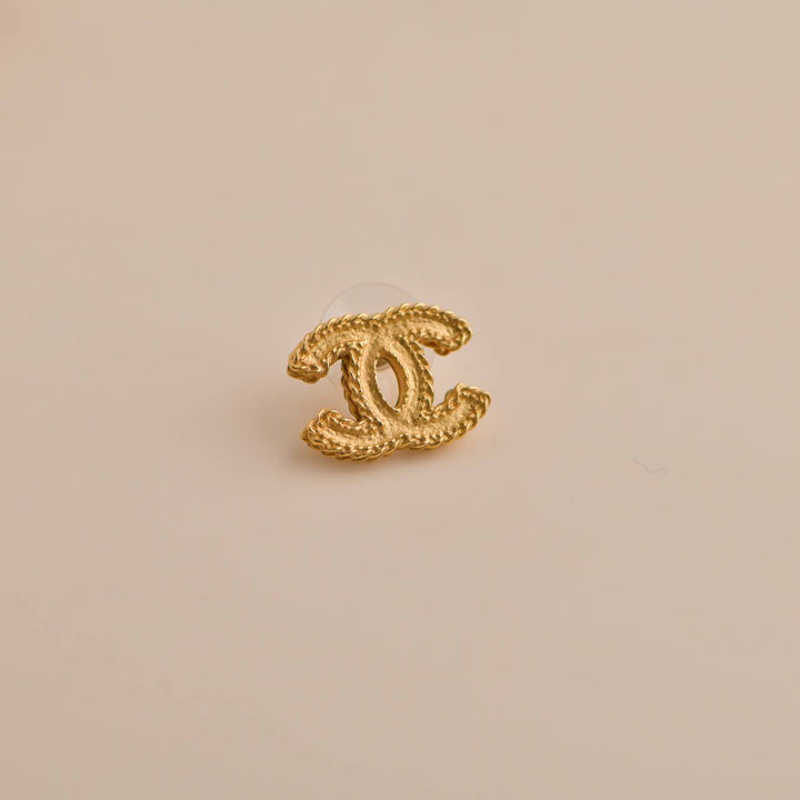 Second Hand Chanel Gold Tone CC Stud Earrings