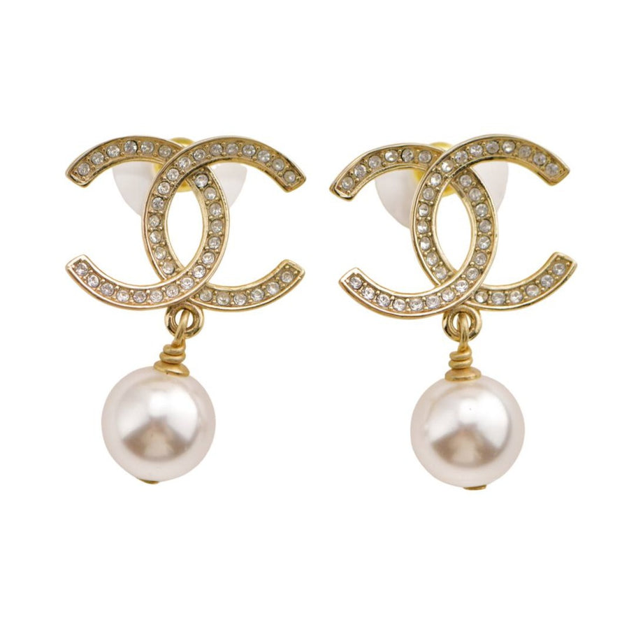 Chanel CC Faux Pearl Drop  Earrings