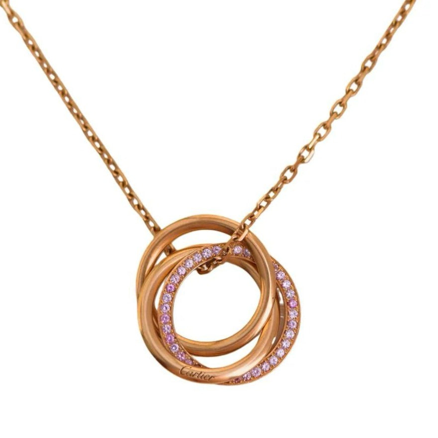 Cartier Trinity Pink Sapphire 18K Rose Gold Pendant Necklace