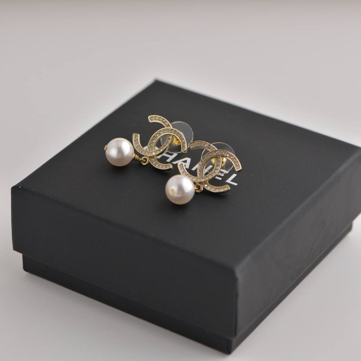 Second Hand Chanel CC Faux Pearl Drop Pendant Earrings