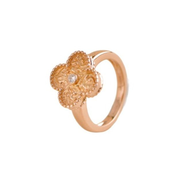 Van Cleef & Arpels Vintage Alhambra Diamond Hammered Ring 