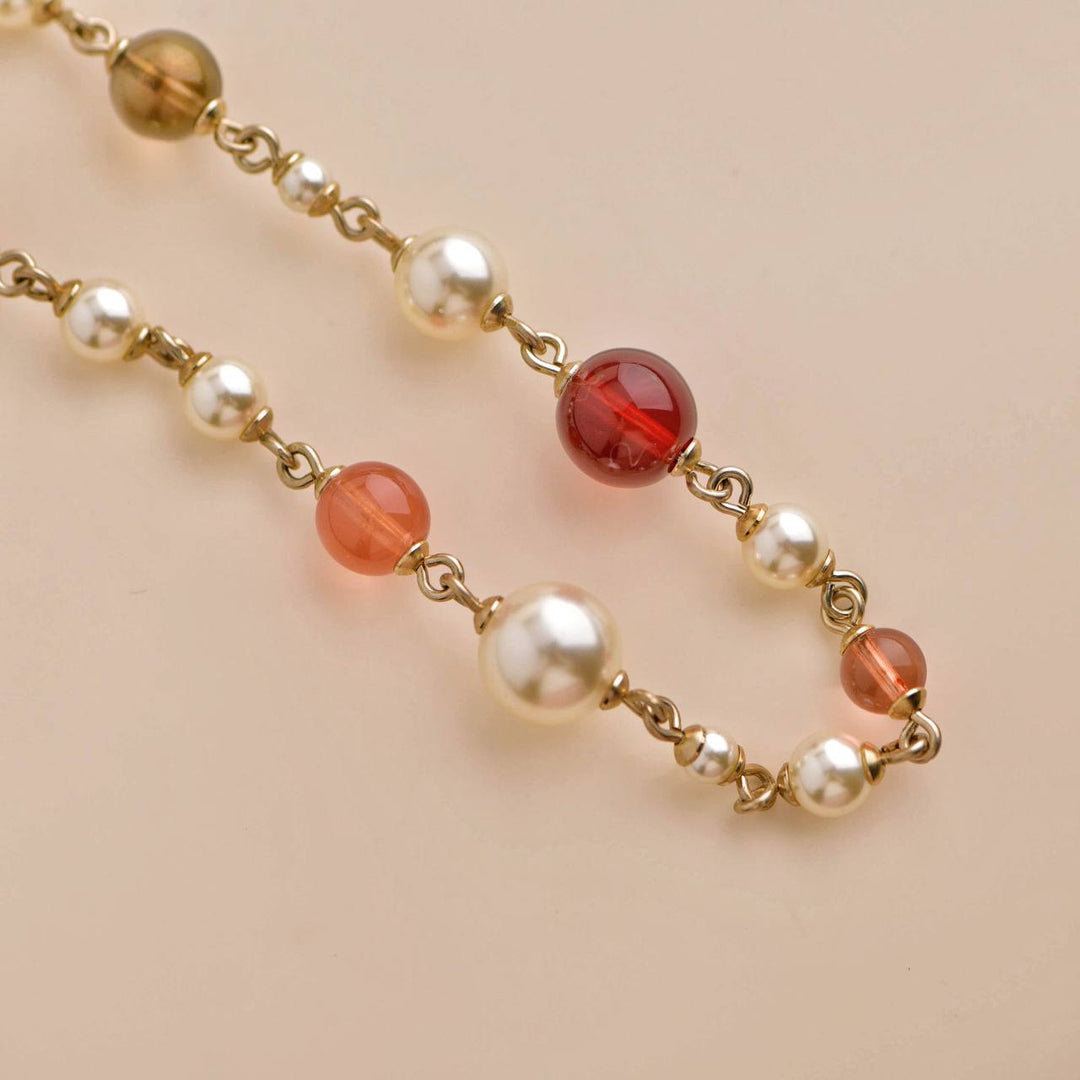 Preloved Chanel CC Double Glass Faux Pearls Chain Long Necklace