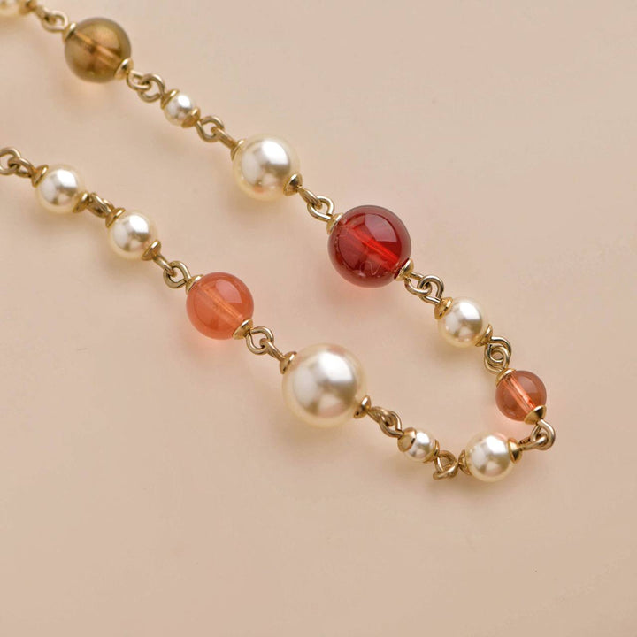 Preloved Chanel CC Double Glass Faux Pearls Chain Long Necklace