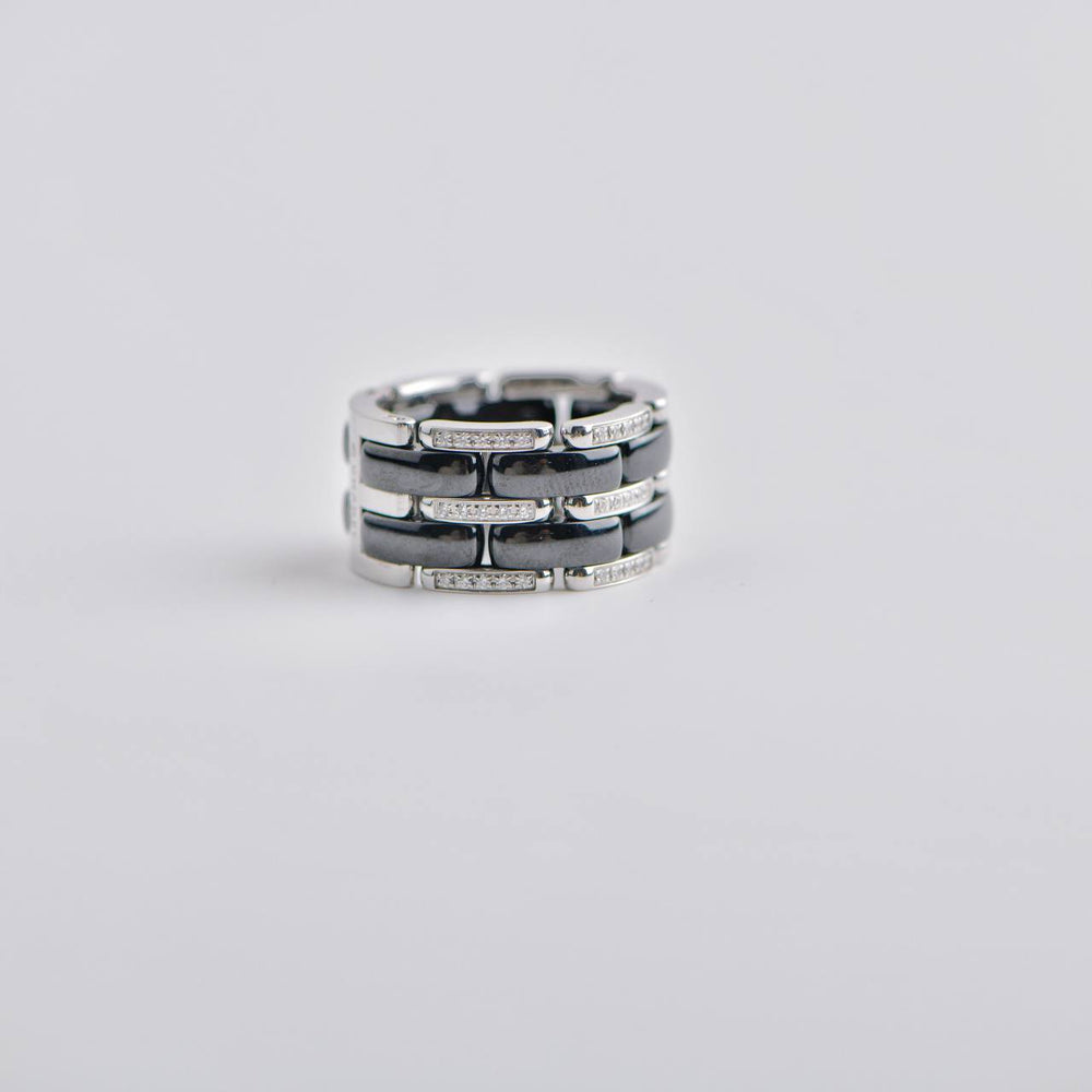 Chanel Black Ceramic Diamond White Gold  Ring