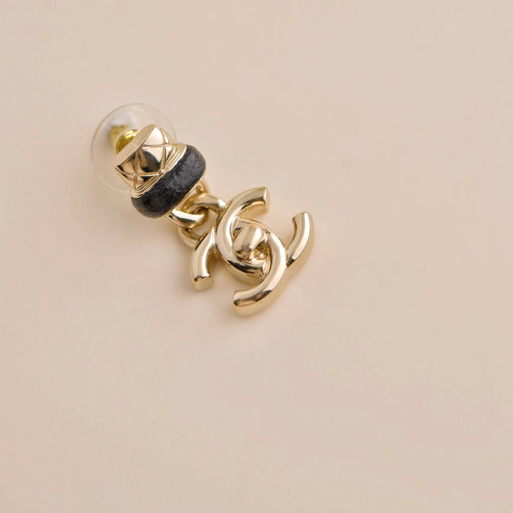 Used Chanel CC Turn Lock Pendant Drop Earrings