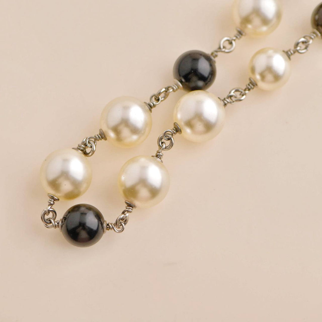 Preloved Chanel CC Faux Pearl Crystal Black Enamel Necklace