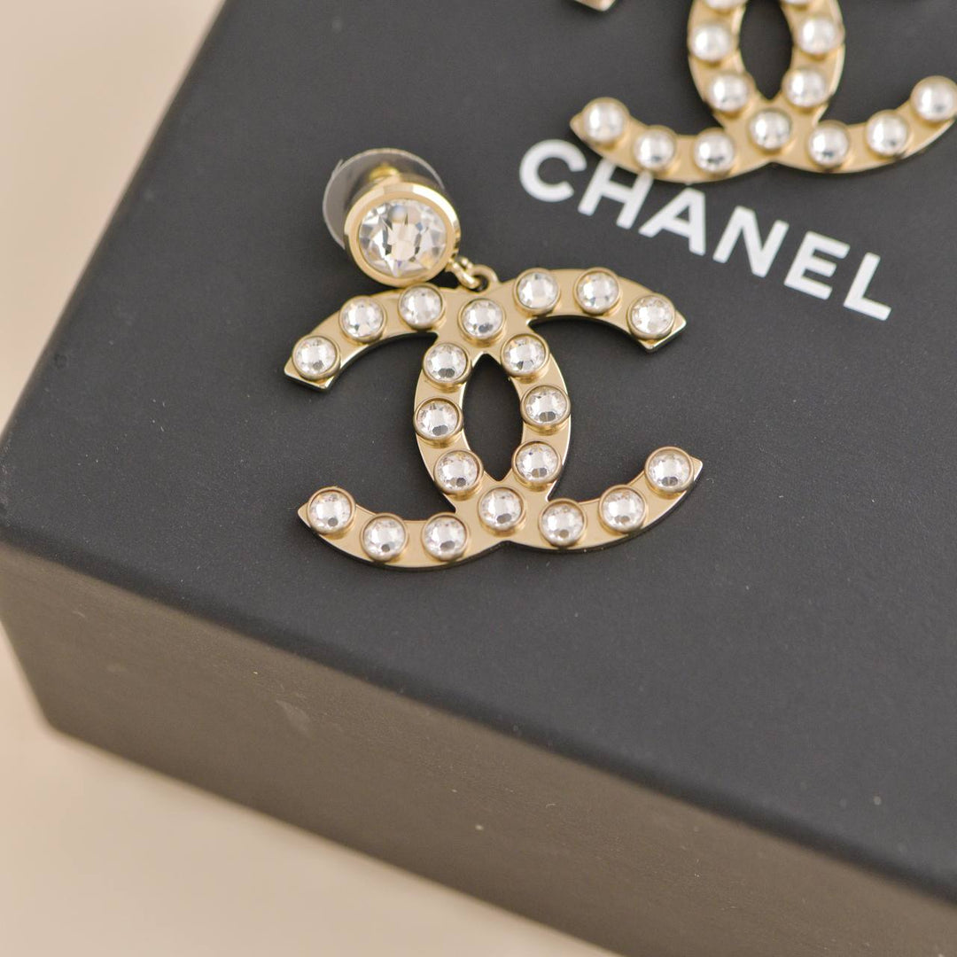 Preowned Chanel CC Crystal Drop Earrings