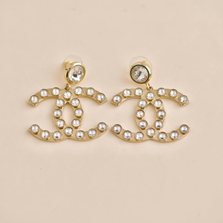 Preloved Chanel CC Crystal Dangle Earrings