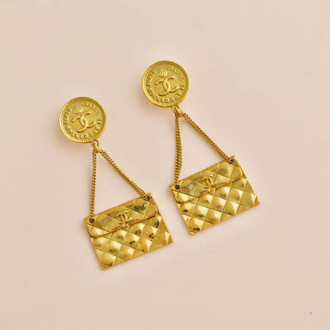 Preowned Chanel CC Coin Quilted Flap Bag Drop Earrings