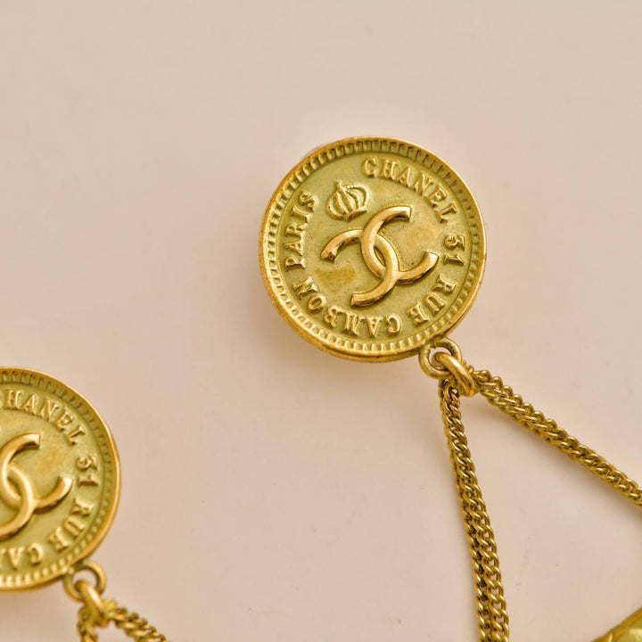 Second Hand Chanel CC Coin Drop Earrings
