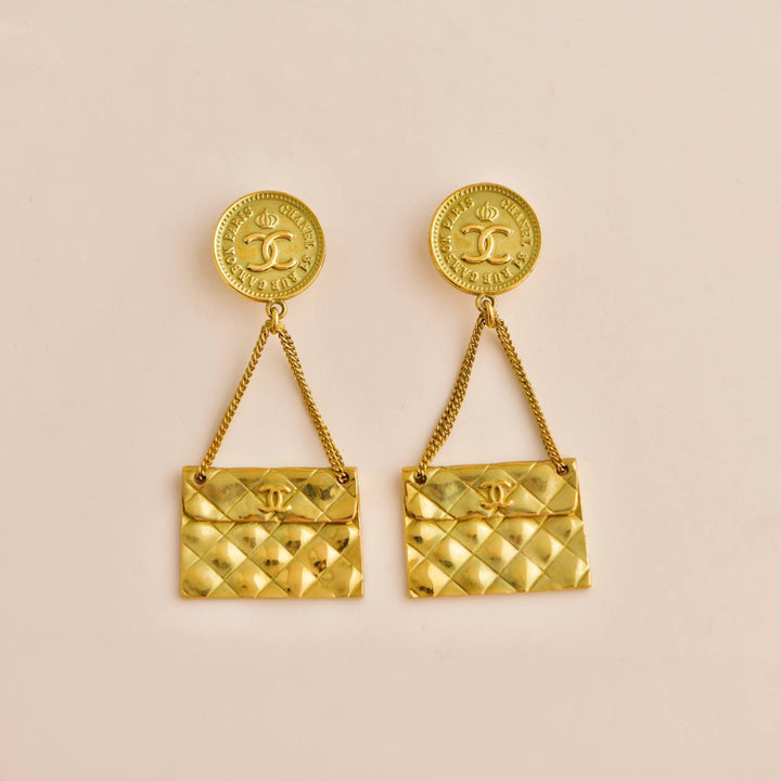 Preowned Chanel CC Coin Quilted Bag Drop Earrings