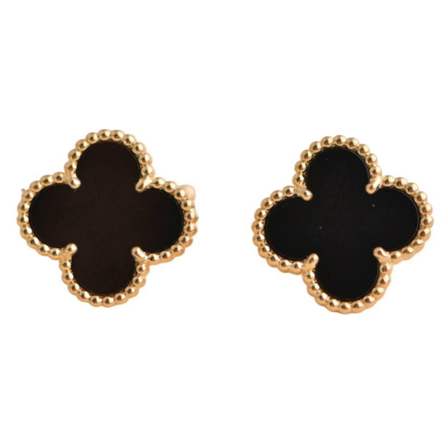 Pre-loved Van Cleef & Arpels Vintage Alhambra Black Onyx Yellow Gold Earrings